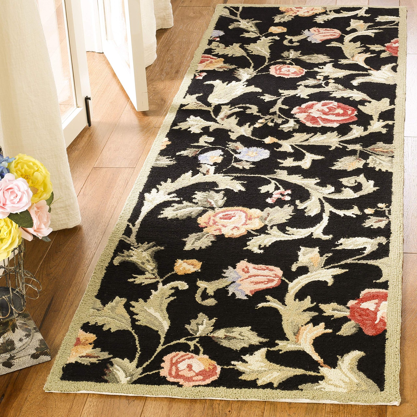 Chelsea Collection Runner Rug – 2’6″ x 6′, Black, Hand-Hooked French Country …
