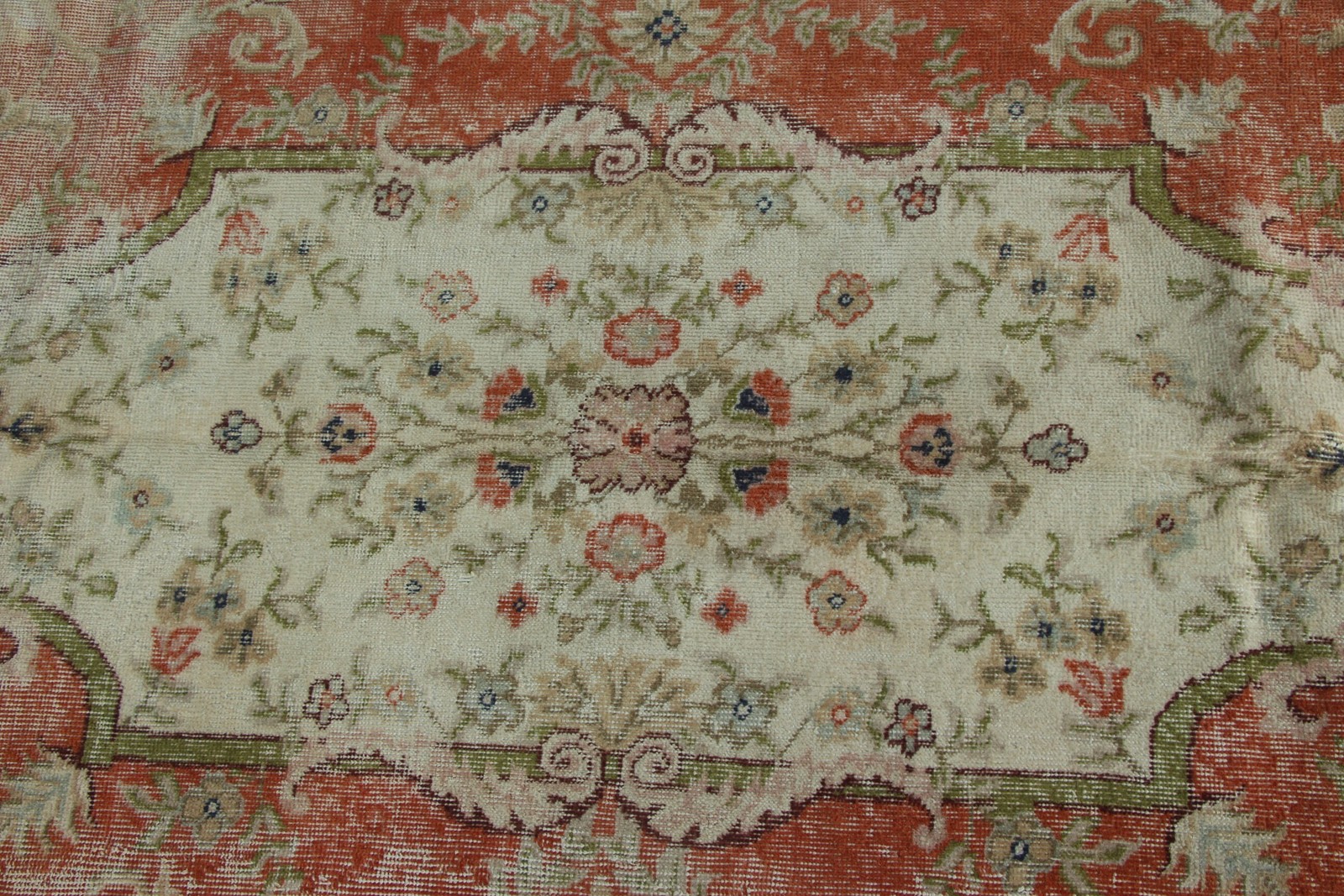 6,6×10,5 ft Turkish Rug, Orange Patchwork Vintage Rug Wool