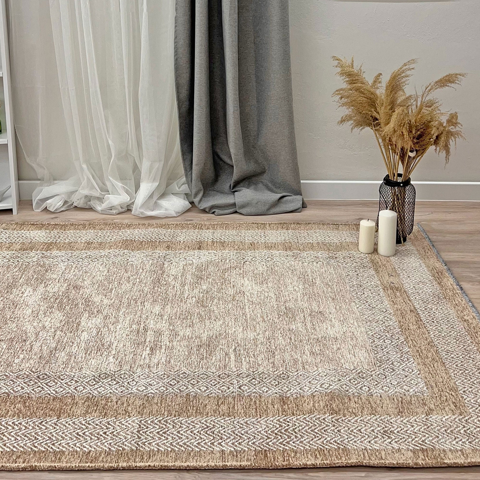 Alfa Rich Scandinavian Beige Cream Washable Area Rugs for Living Room Bedroom