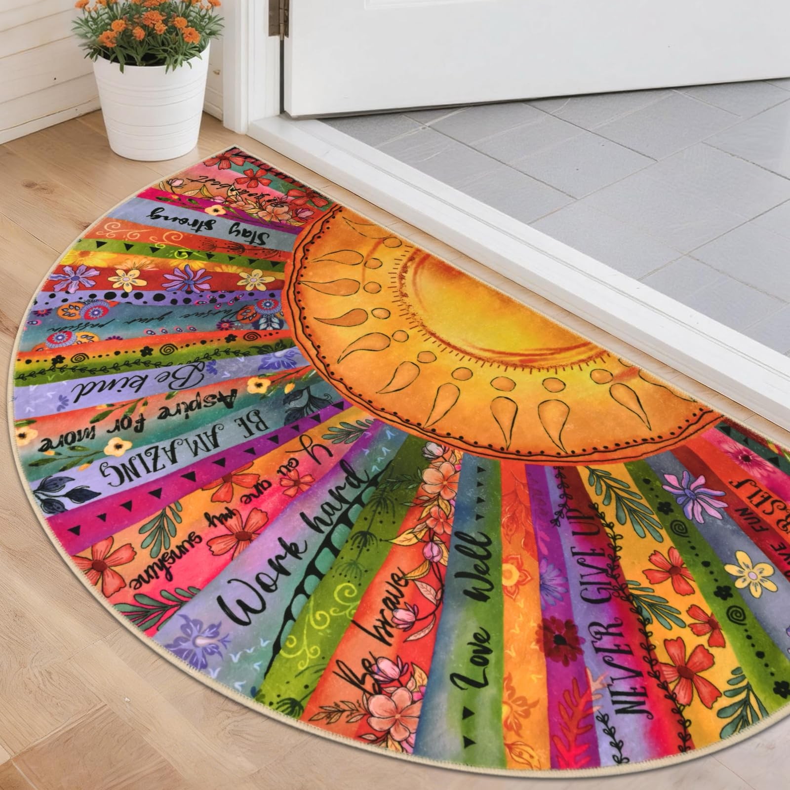 Sun Door Mat Indoor Entrance Inspirational Quotes Welcome Mat Half Circle Front