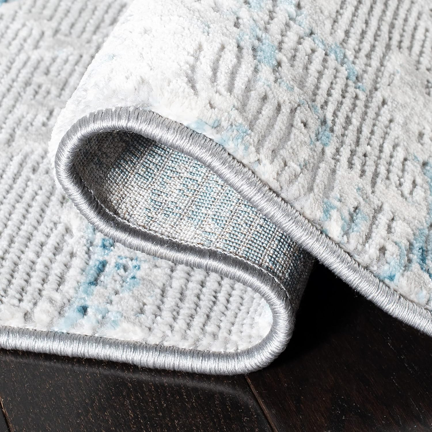 Modern Abstract Accent Rug 4′ x 6′ – Light Grey & Blue, Easy Care, Non-Shedding