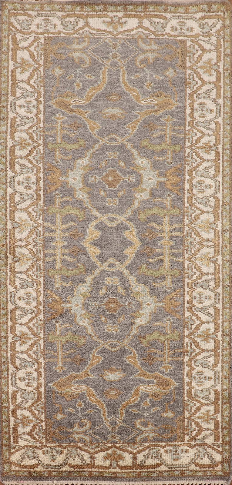 Gray/ Ivory Oushak Accent Rug 3×6 Hand-knotted Wool Geometric Pattern Foyer Rug