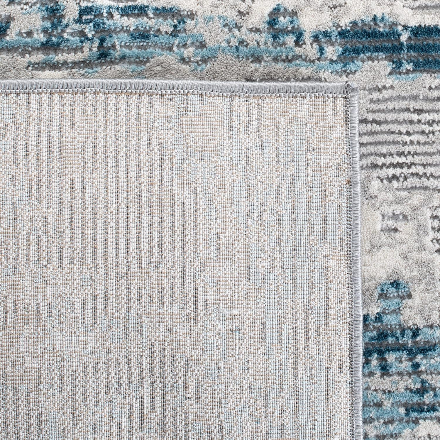 Modern Abstract Accent Rug 4′ x 6′ – Light Grey & Blue, Easy Care, Non-Shedding