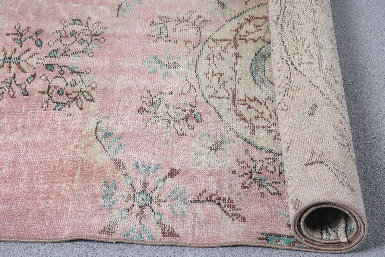 Turkish Area Rug 3,5×8,7 ft (107×264 cm), Pink Oriental Vintage Rug
