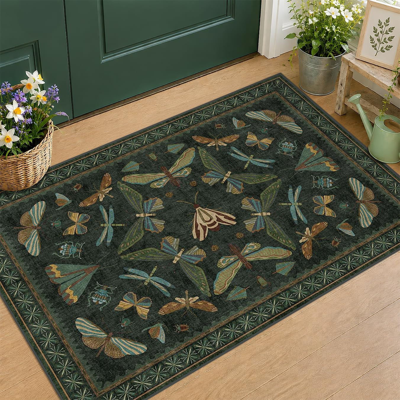 2X3 Entry Way Rugs Indoor – Dark Green Small Throw Rug for Kitchen, Bathroom, In
