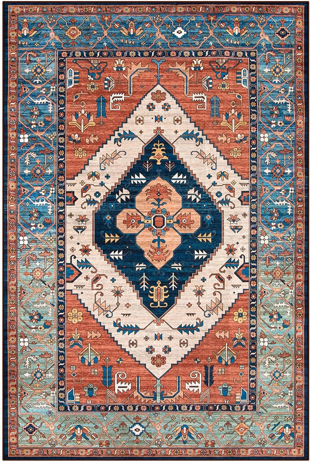Oriental Washable Rug 6X9, Non-Slip Ultra-Thin Living Room Area Rug, Stain Resis