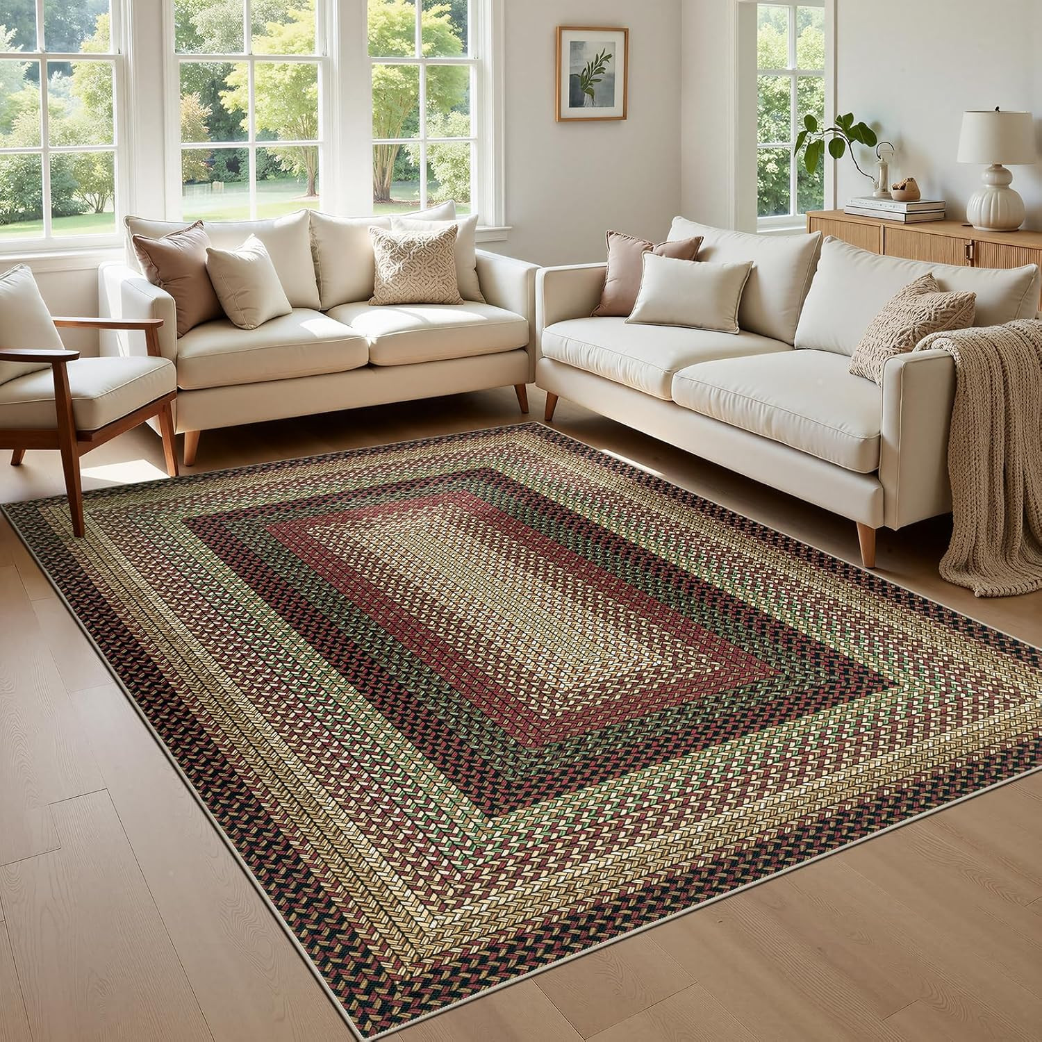 Washable Faux Braided Area Rug 5’X8′ – Pet Friendly, Non-Slip, Stain Resistant