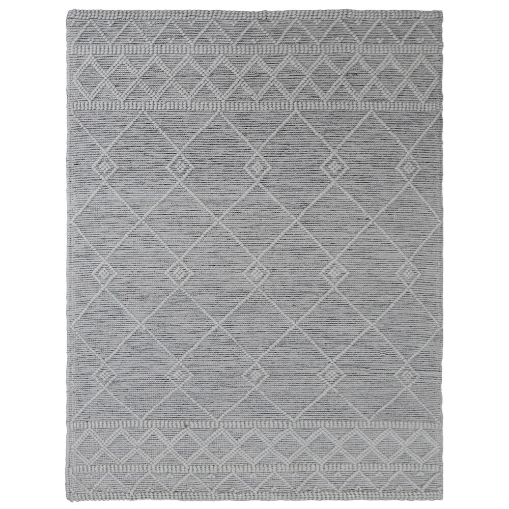 Hand Woven Loop Kilim Wool & Cotton 5’x7’6” Area Rug Contemporary White Gray