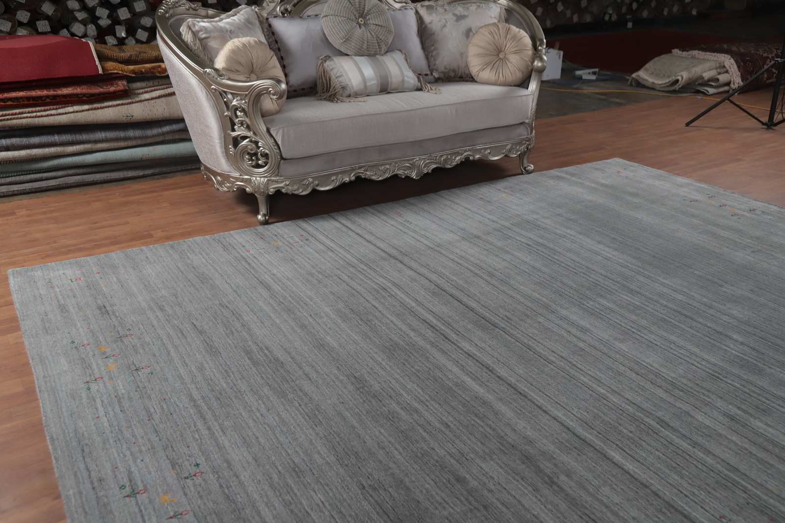 Unique Vibrant Living Room Rug Gray Handmade Gabbeh 9×11 ft for Living Room