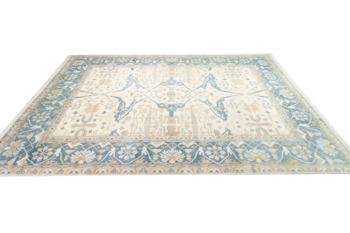 Hand-Knotted Floral Palatial Oushak Rug Oversized Oriental Decor Carpet 12X18 ft