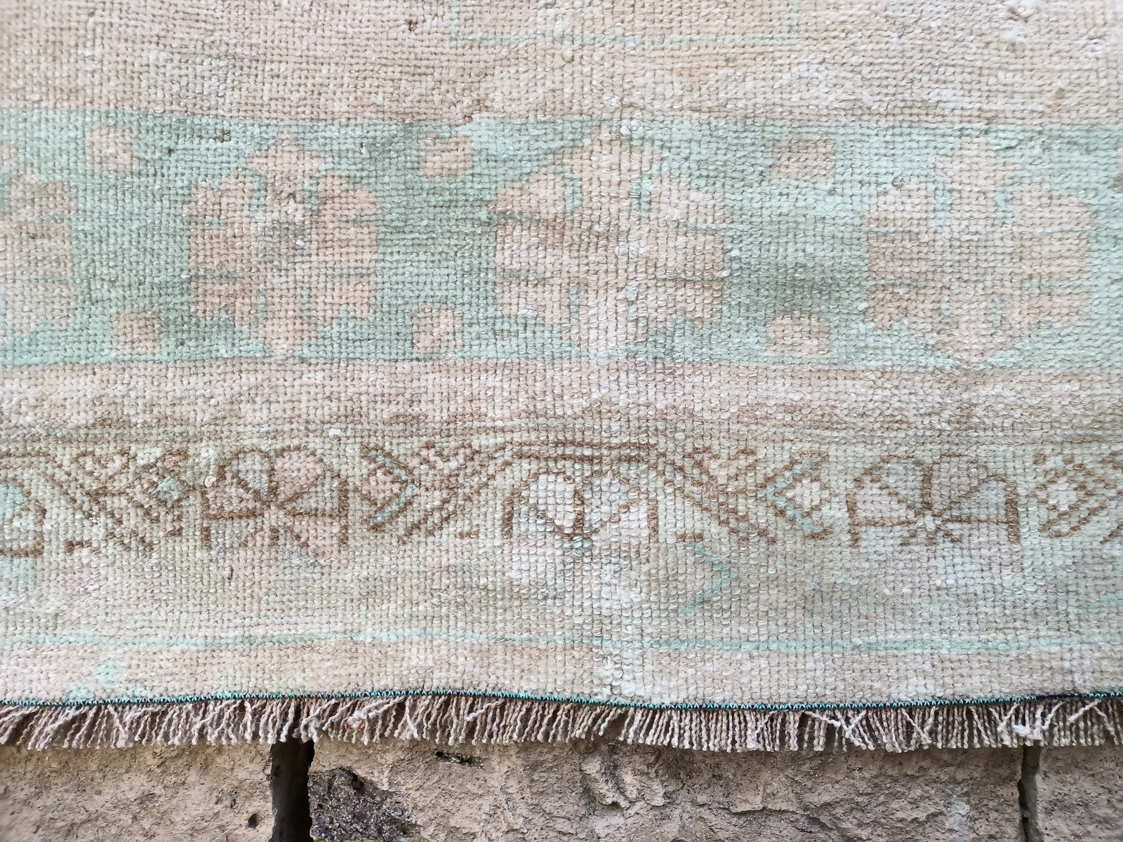 Muted Oushak Rug Vintage Turkish Handknotted Wool Area Rug 3.5×6.8 Feet
