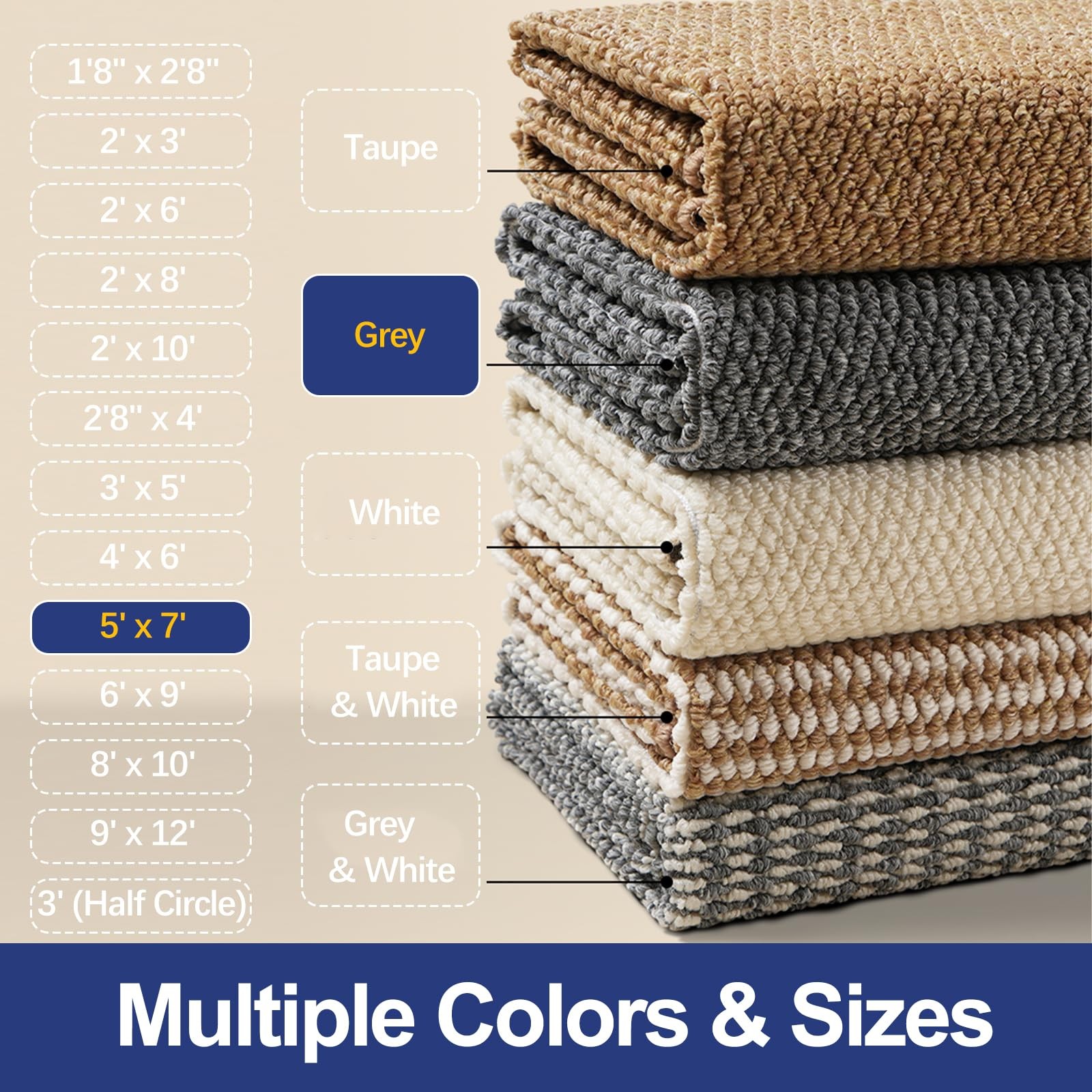 J Rombol Faux Jute Rug 5’x7′ Grey Washable