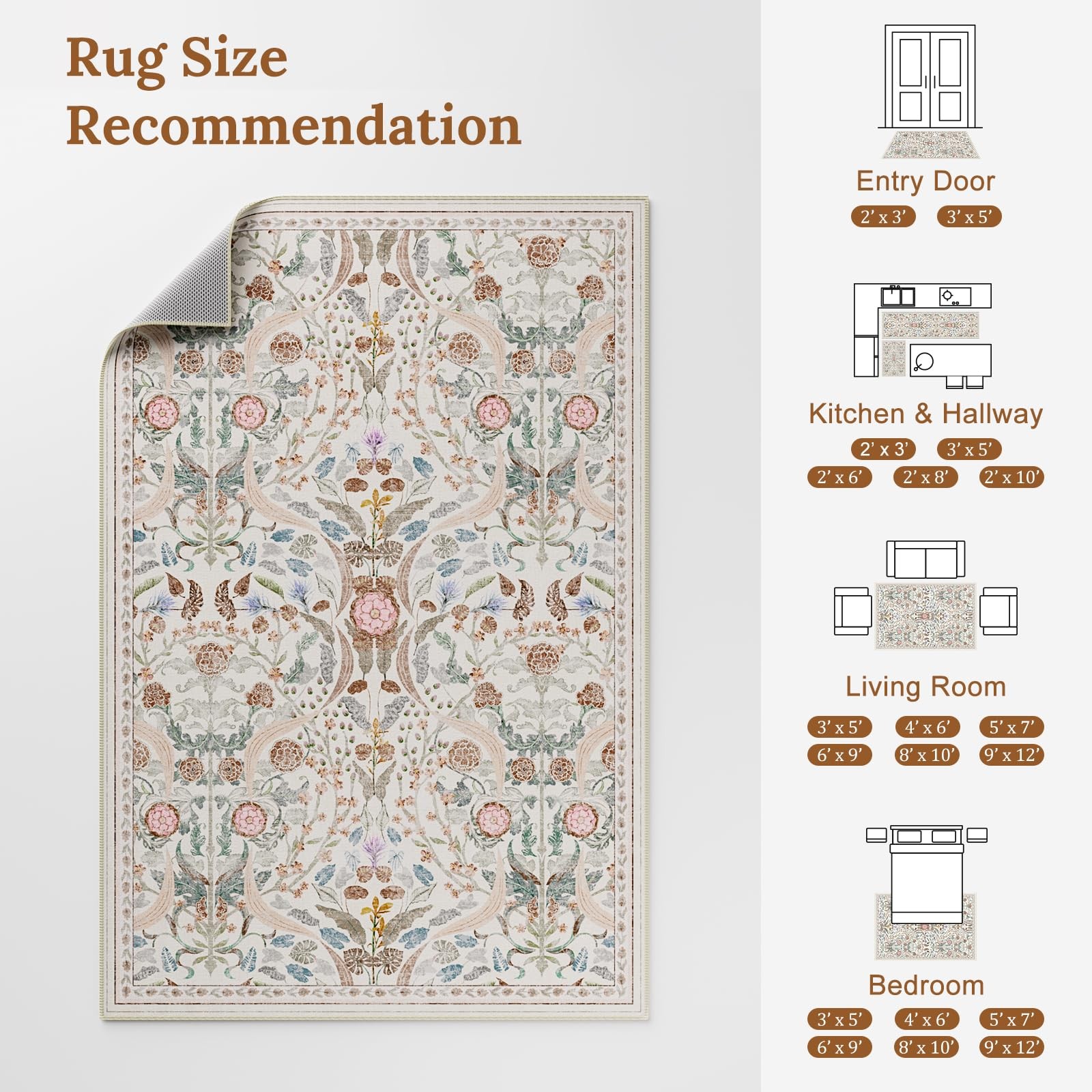 2×6 Runner Rug for Hallway, Washable Non-Slip Long Kitchen Carpet, Floral Vin…