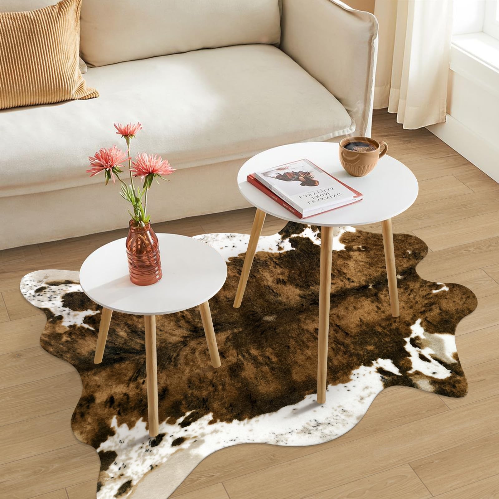 Faux Cowhide Cow Print Area Carpet Rug Western Bedroom Brown 3.6×2.5ft Small