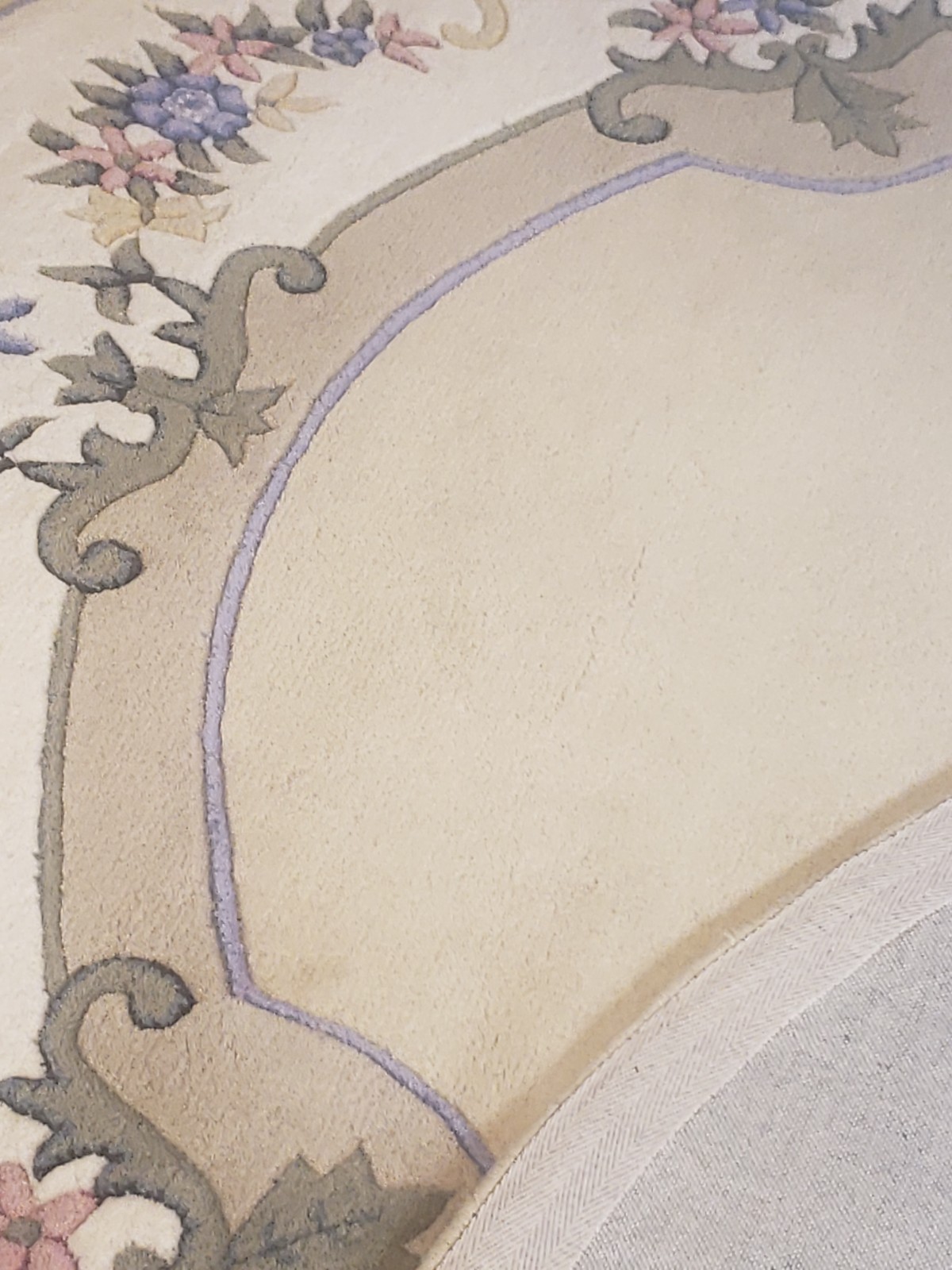 Brand New W/Tags Designer Handmade Wool Beige Round Border Rug 8’x8′ Tag $2,200