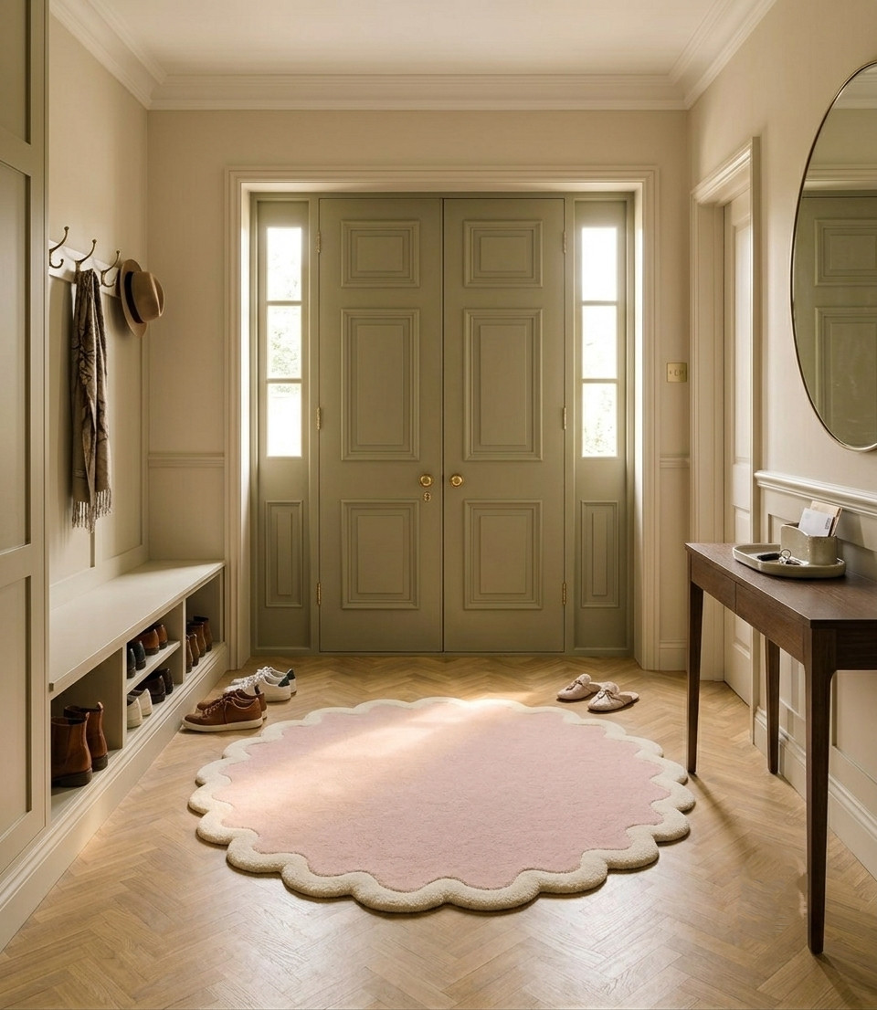 Pink White Round Hand Tufted Wool Rug Modern Handmade Living Room Hall Carpet