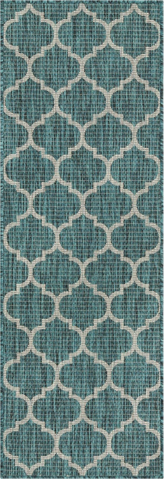 Outdoor Trellis Collection Area Rug (2′ x 6′ 1″ Runner, Teal/ Gray)