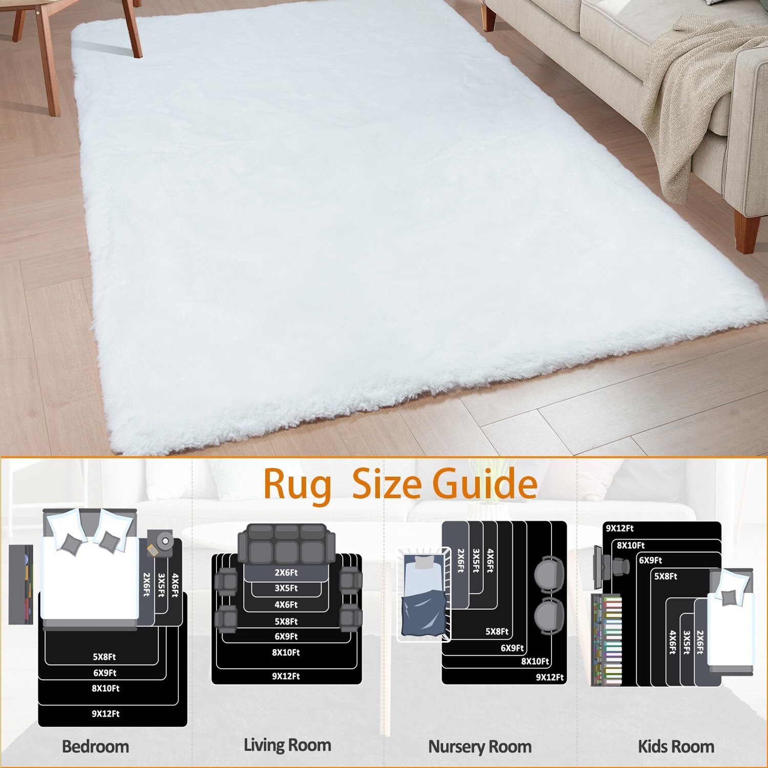 White Fluffy Furry Faux Fur Rabbit Area Rug Washable Rug Luxury Soft Fuzzy Rug
