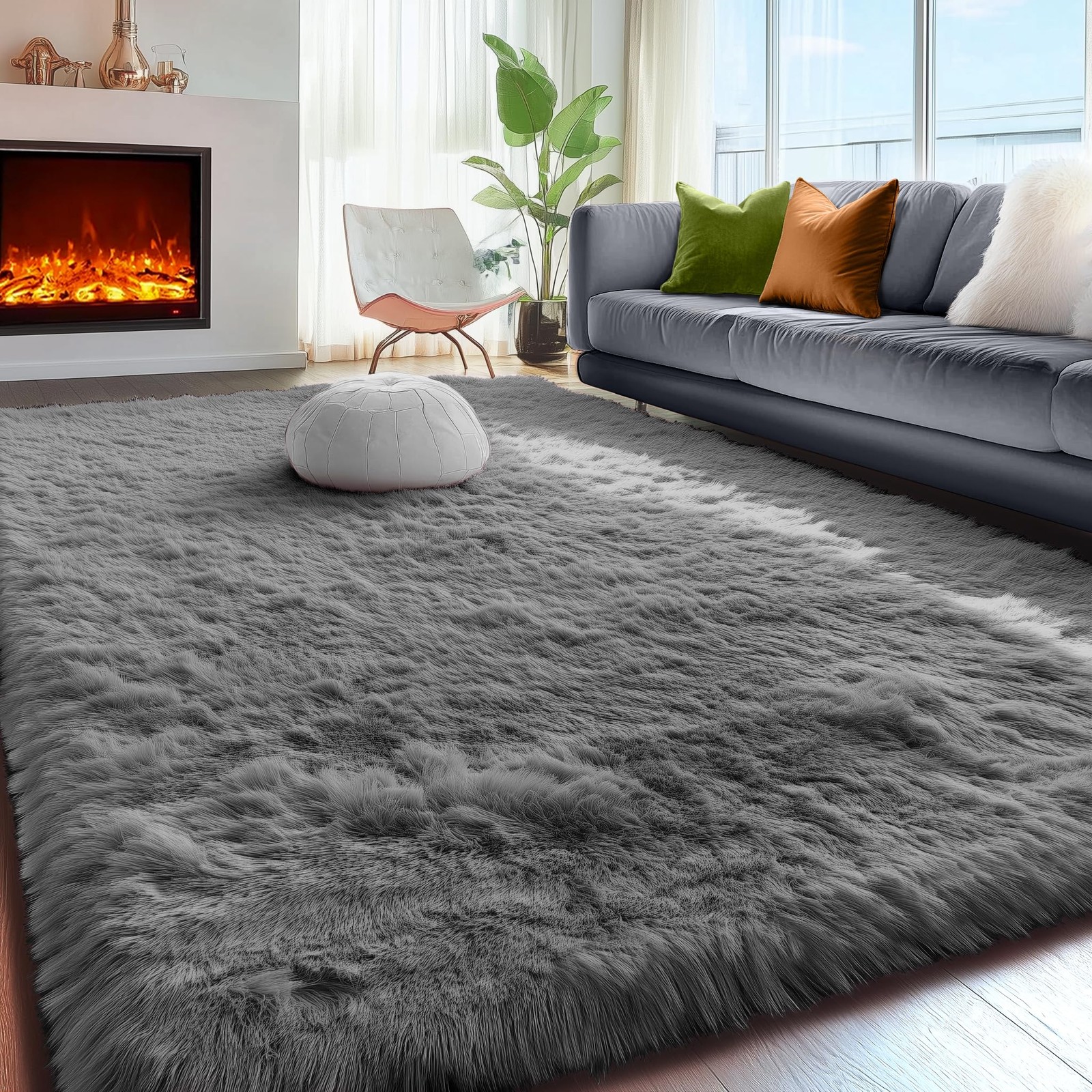 PAGISOFE Grey Fluffy Rugs for Bedroom 4×6 Area 4′ x 6′ (Rectangular), 2-