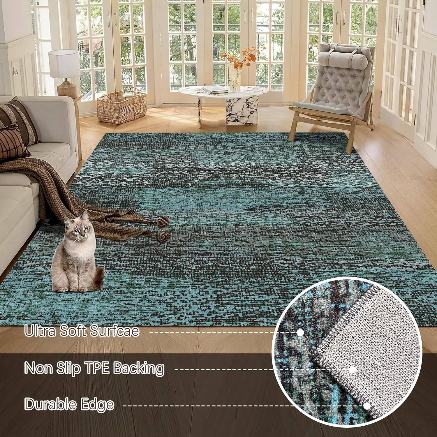 Durable and Elegant 8′ x 10′ Vintage Washable Rug – Water Resistant & Non-Slip