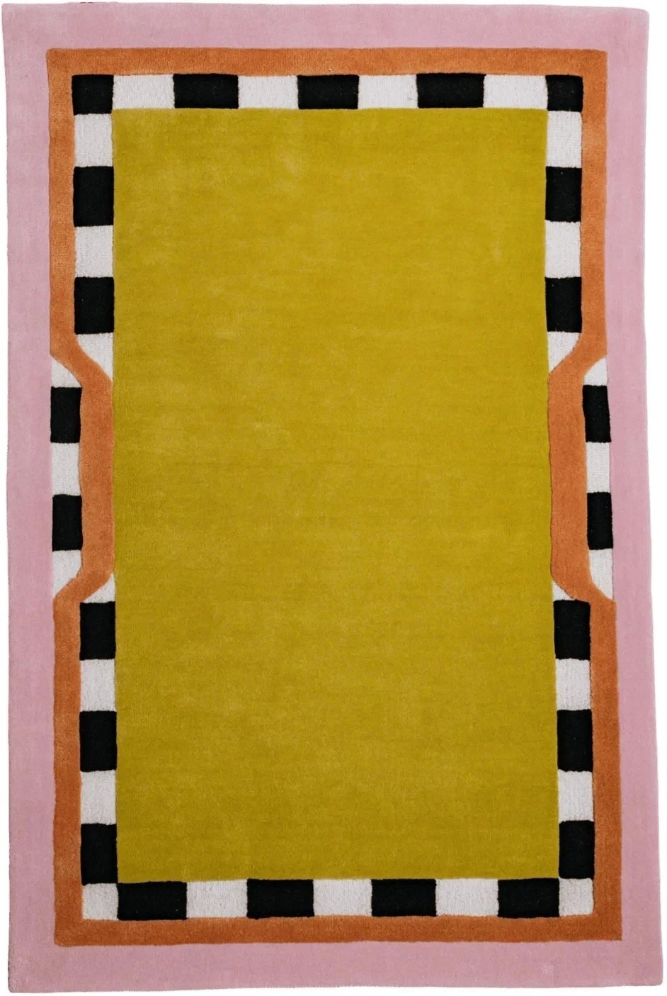 Hand Tufted Wool Rug – Modern Abstract Checkered Border Rug Yellow Pink Area rug