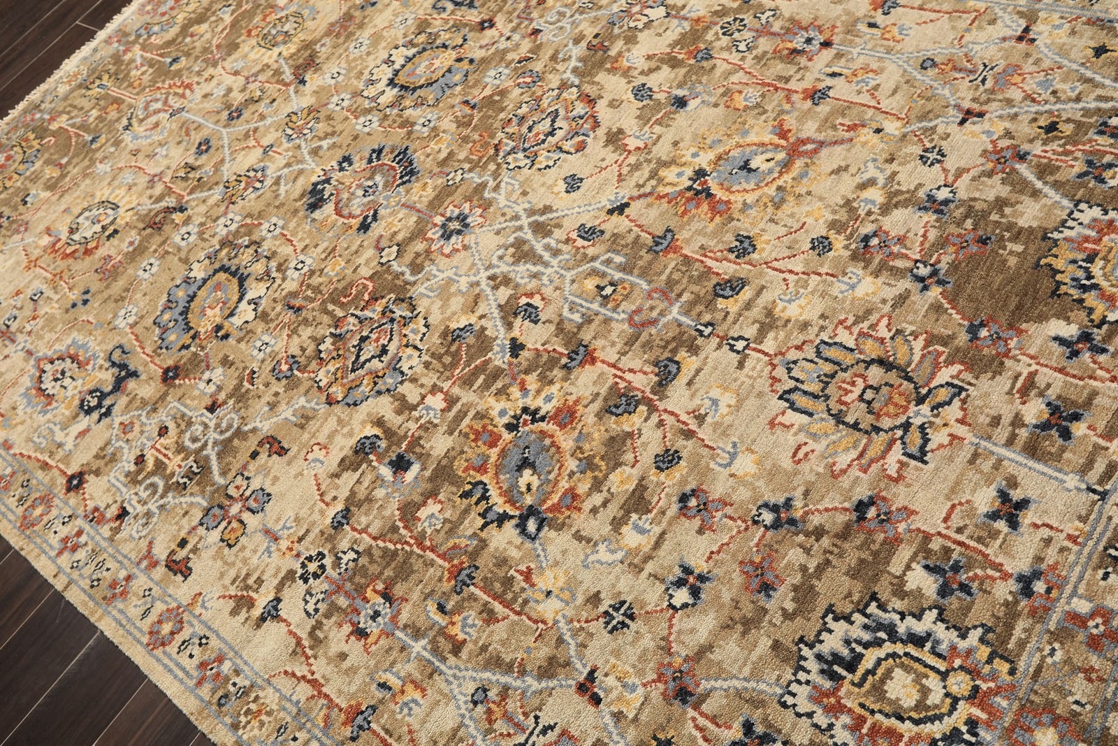 Kalaty 6’x9’3” Hand Knotted Wool Beige Oushak Arts & Crafts Erased Pattern Rug