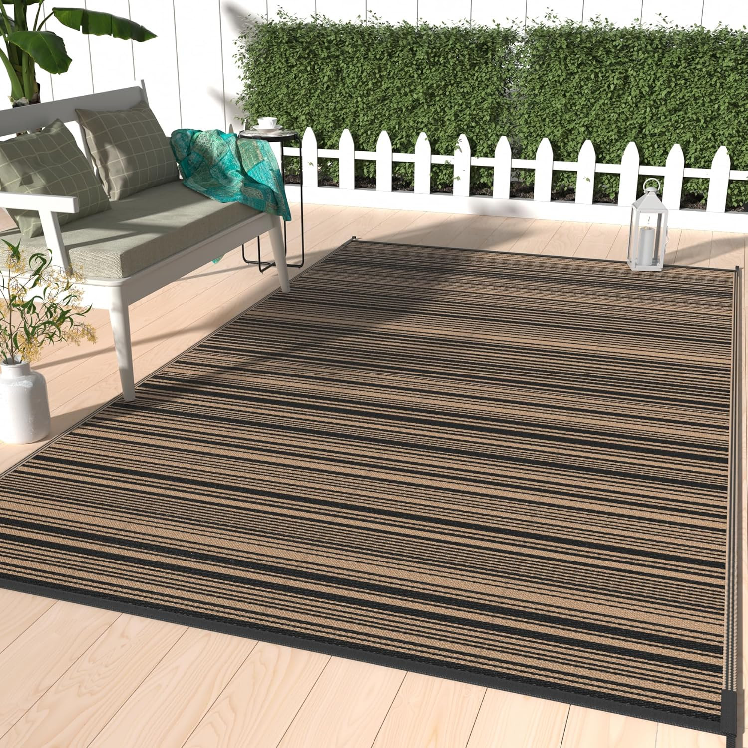 Outdoor Rug 5X8 Ft Waterproof, Reversible Plastic Straw Patio Rug for RV Camping