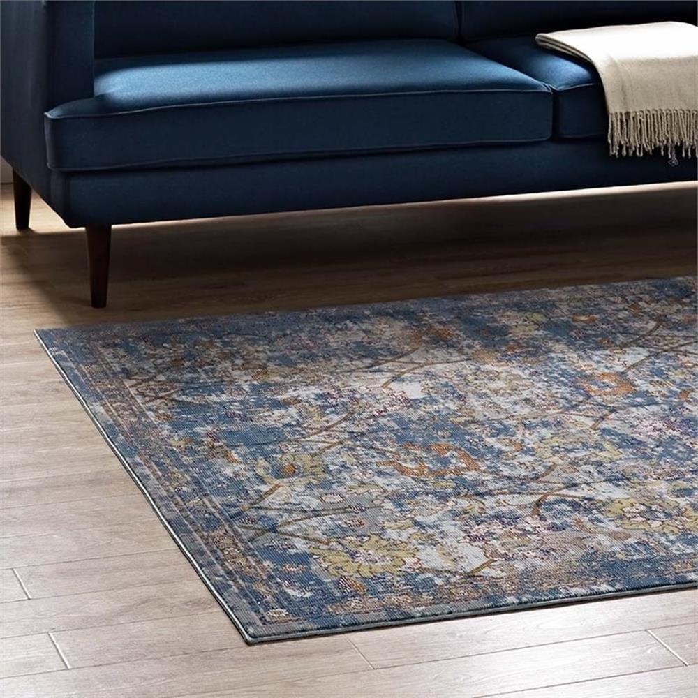 Modway Minu 8′ x 10′ Floral Lattice Area Rug in Blue and Gray