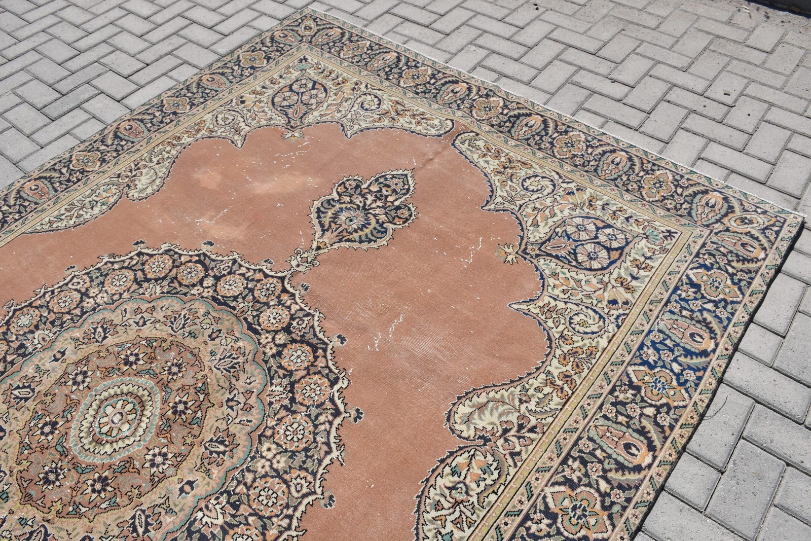 Vintage 6,4×10 ft Large Rug, Turkish Rug, Brown Camouflage Rug