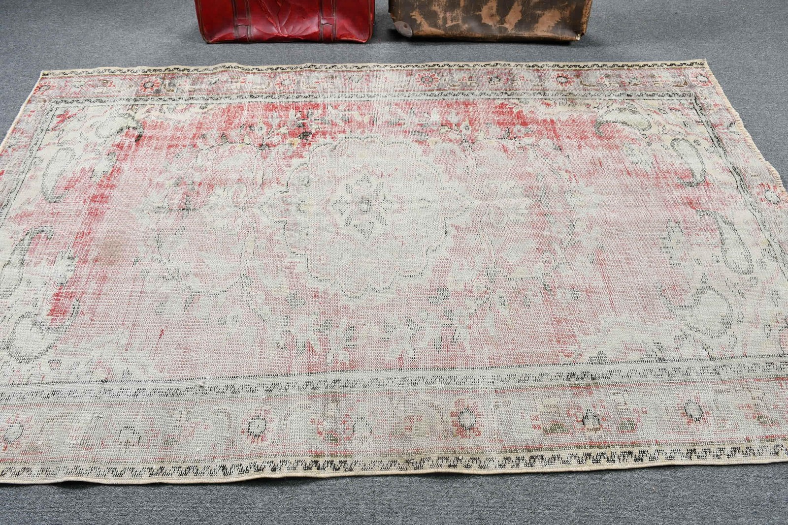 Turkish 4,9×7,7 ft Area Rug, Vintage Rug, Red Animal Print Rug