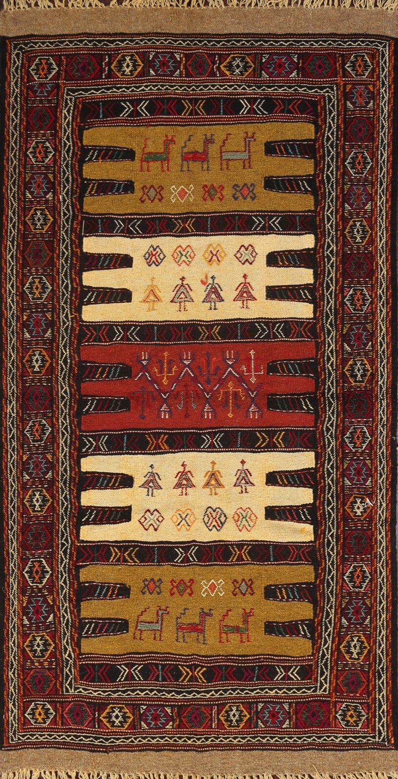 Traditional Tribal Geometric Sumak Kilim Oriental Area Rug Wool Hand-woven 3’x6′