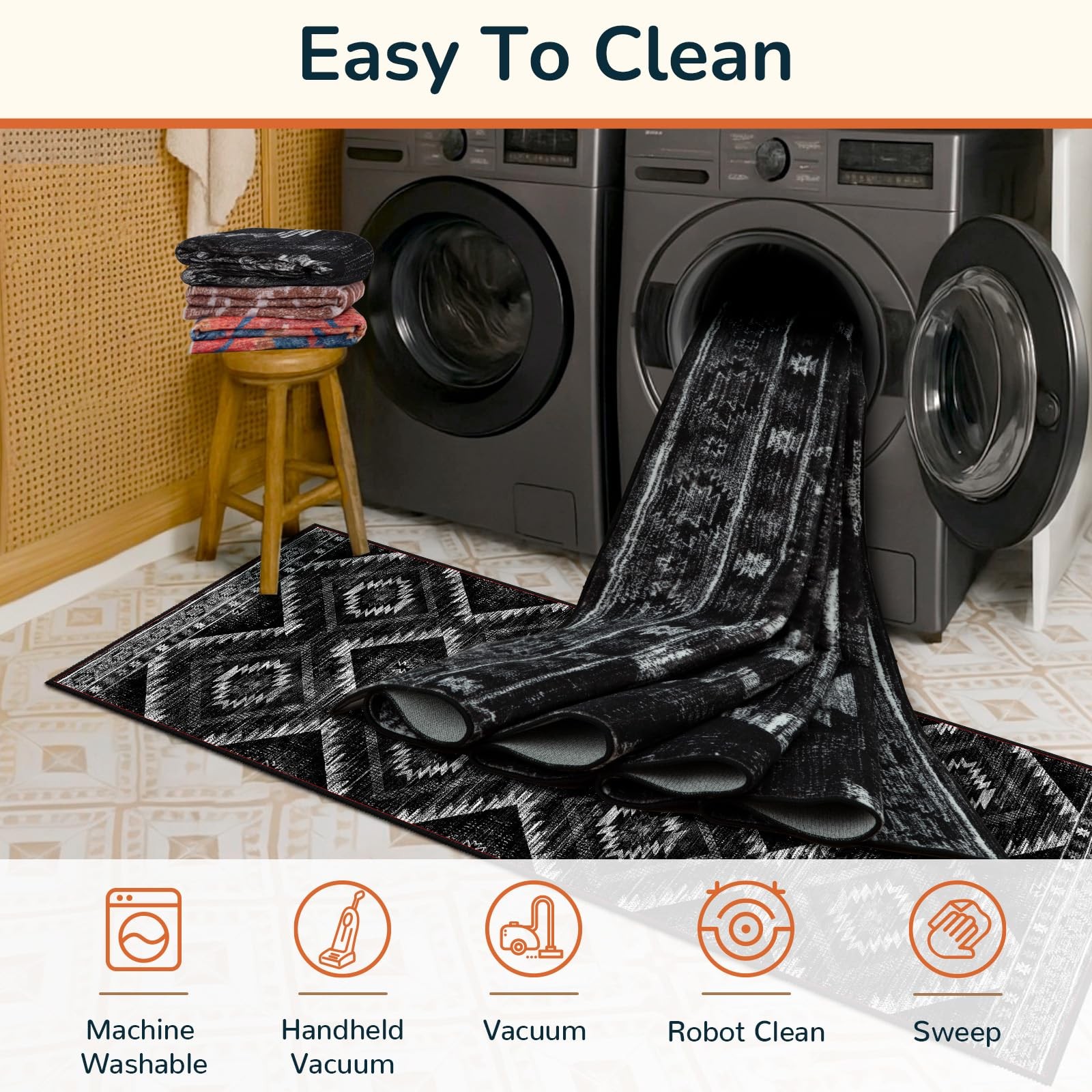 BESTSWEETIE 5’x7′ Washable Area Rug for Living 5′ x 7′ (Rectangular), Black