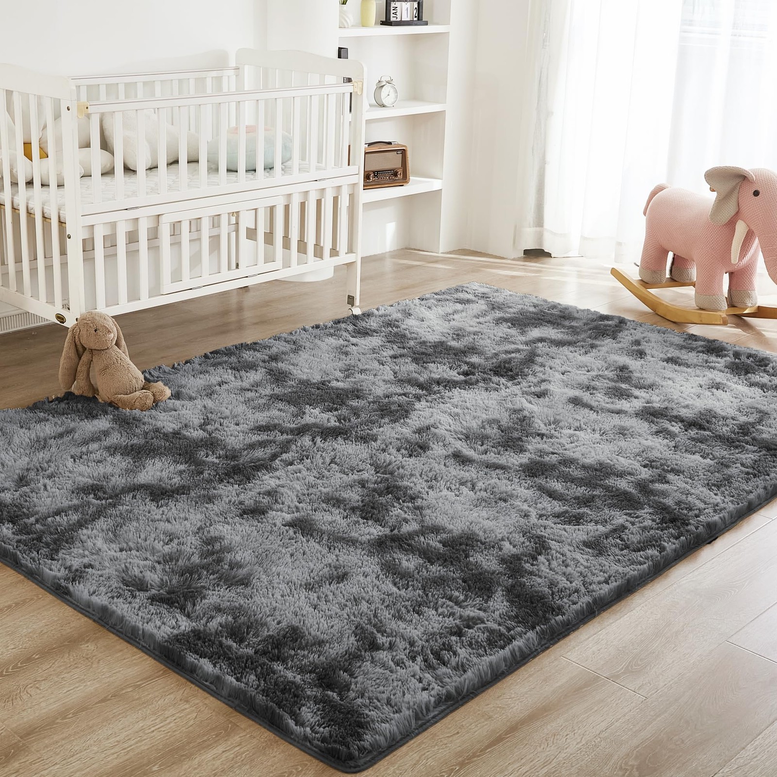 Litanika 9X12 Shag Area Rug For Living Room Bedroom Tie-Dyed Dark Grey High