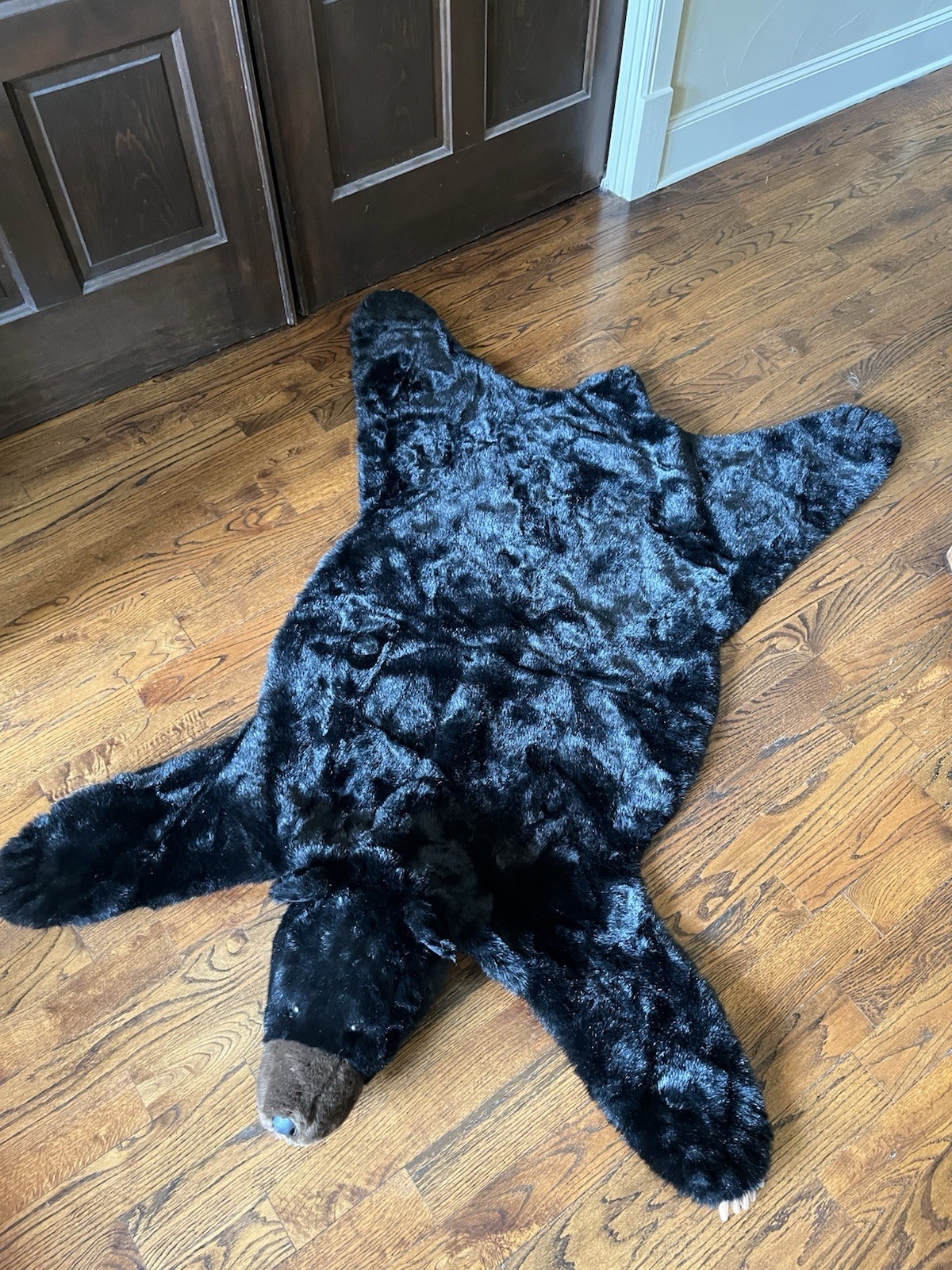 Black Bear Plush Area Rug Faux Fur 65″ x 52″ Large Kids Room Decor Claws Teeth