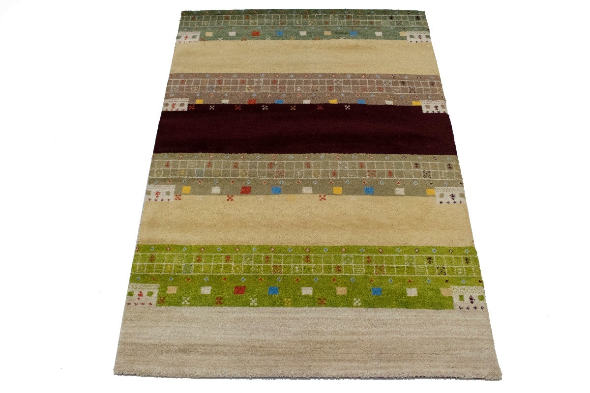 Handmade Multicolored Stripes Indo-Gabbeh Oriental Rug Wool Carpet 5’5X8’4 ft