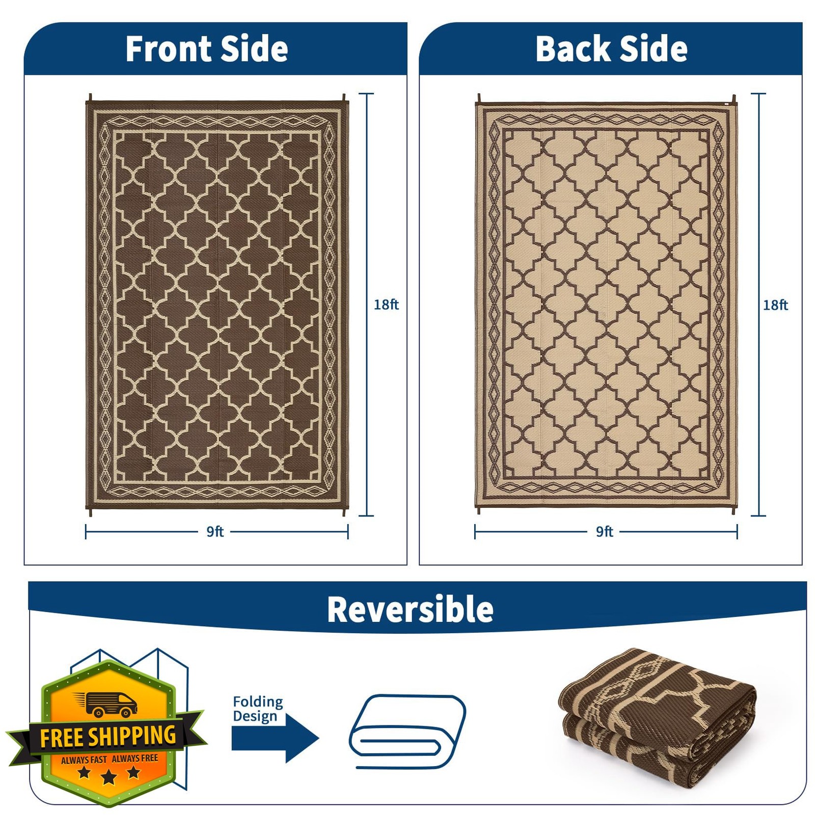 LUXLOOM Rug 9’x18′ Brown Beige Plastic Straw