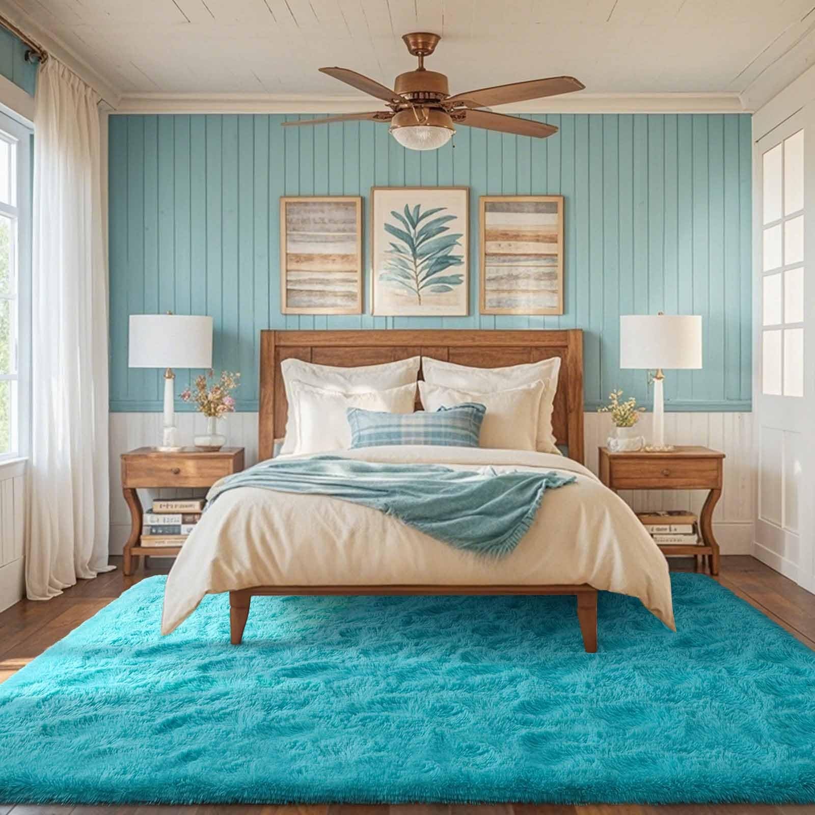 FinRèc Soft Blue Rugs for Bedroom Living Room, 5×8 Feet Plush Shaggy Area Ru…
