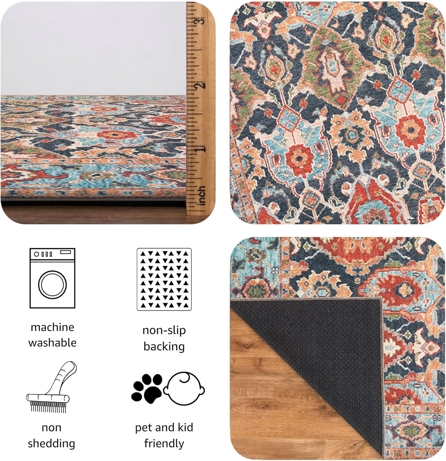 Vintage 48″x72″ Machine Washable Non-Slip Area Rug for Living & Dining Rooms