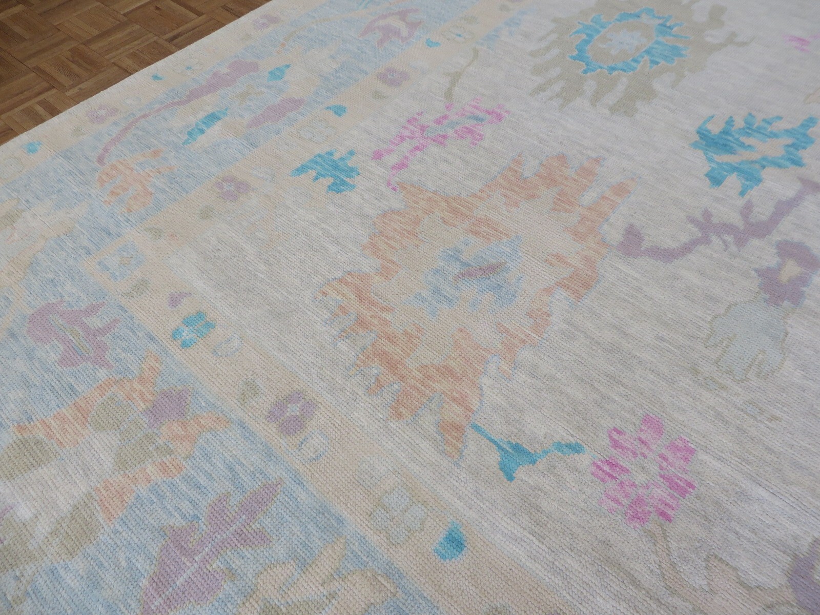 9’11 x 14’1 Hand Knotted Ivory Colorful Modern Oushak Oriental Rug G14693