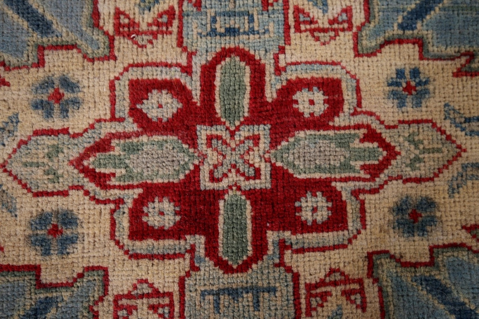 Vibrant Color Geometric Kazak Pakistani Traditional Rug Blue/ Ivory 4×6 ft