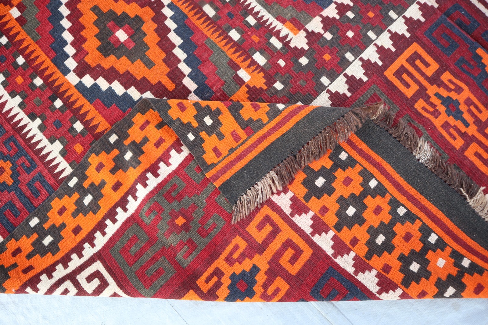 8’6×11’6 ft Large Vintage Turkmen Geometric Kilim Area rug- Handmade Kilim Rug