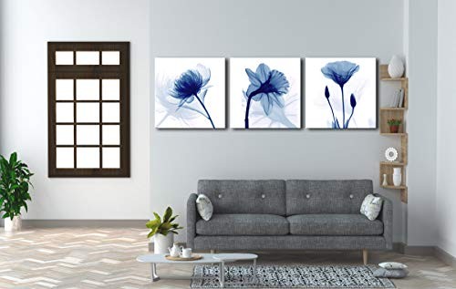 Blue Flowers 3 Panels Canvas Print Wall Art Modern Pictures 24x24inchx3pcs