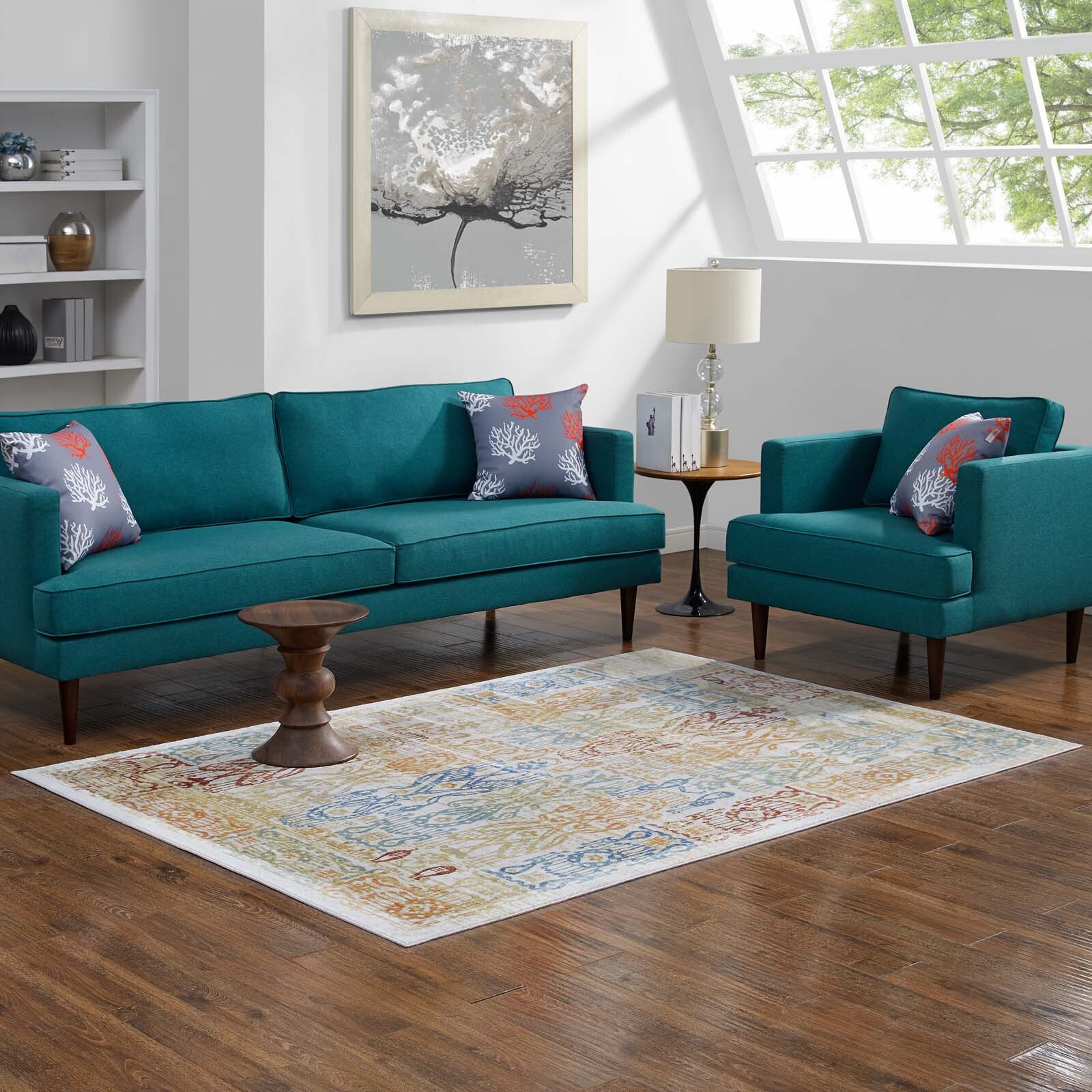 Distressed Southwestern Aztec Soft Polyester 4×6 Area Rug in Multicolored