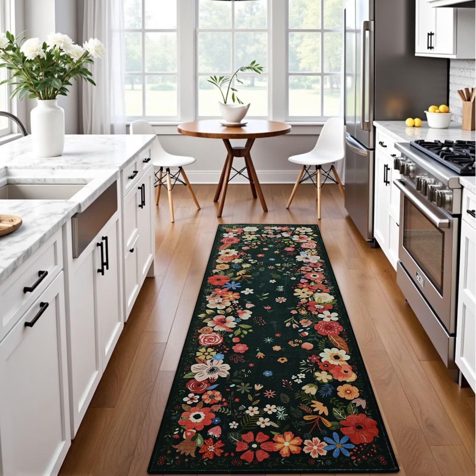 2×6 Runner Rug for Bedroom, Black Washable Rugs for Kitchen, Hallway