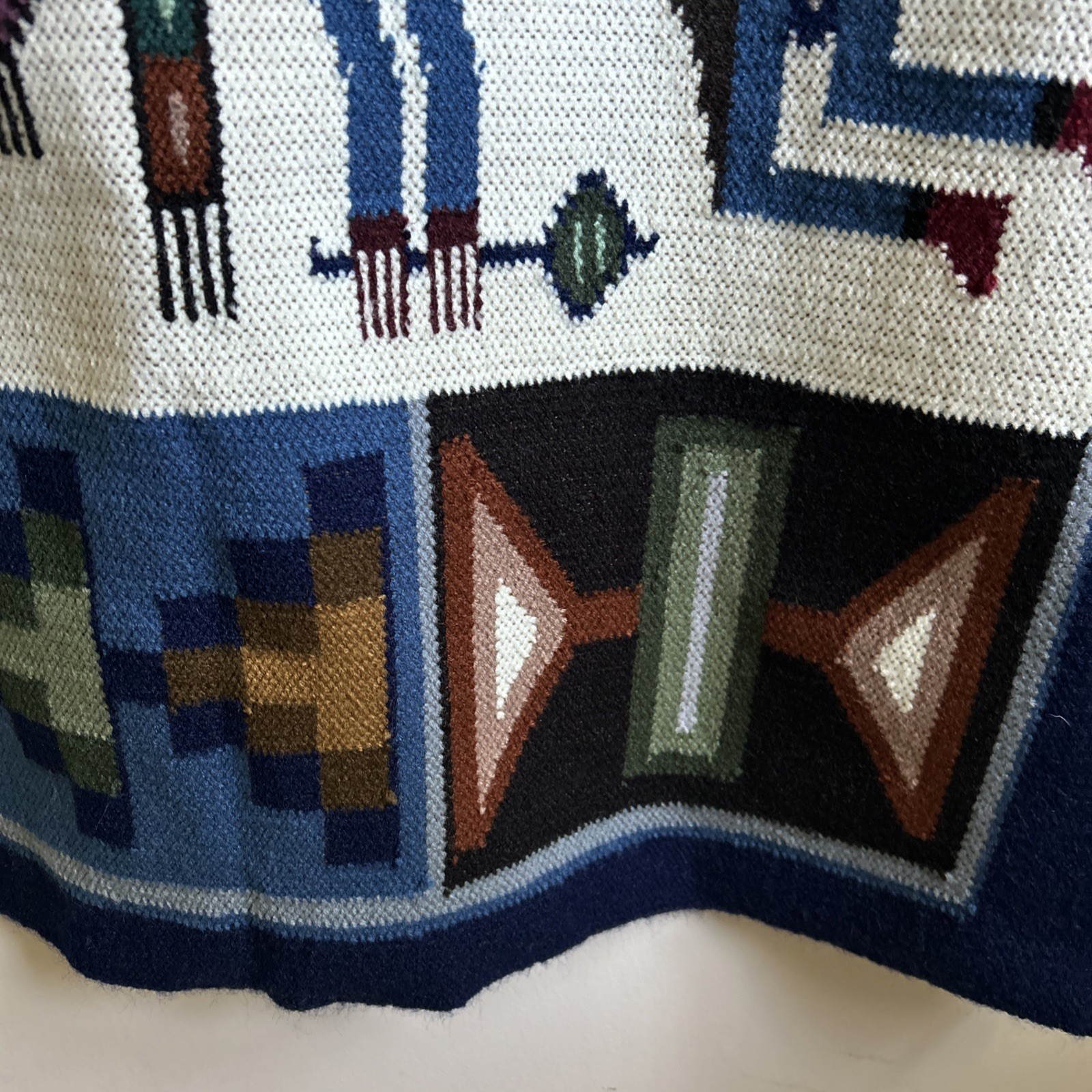 Colorful Handmade Woven Peruvian Wool Rug Inca Warrior Motif 60” x 44”