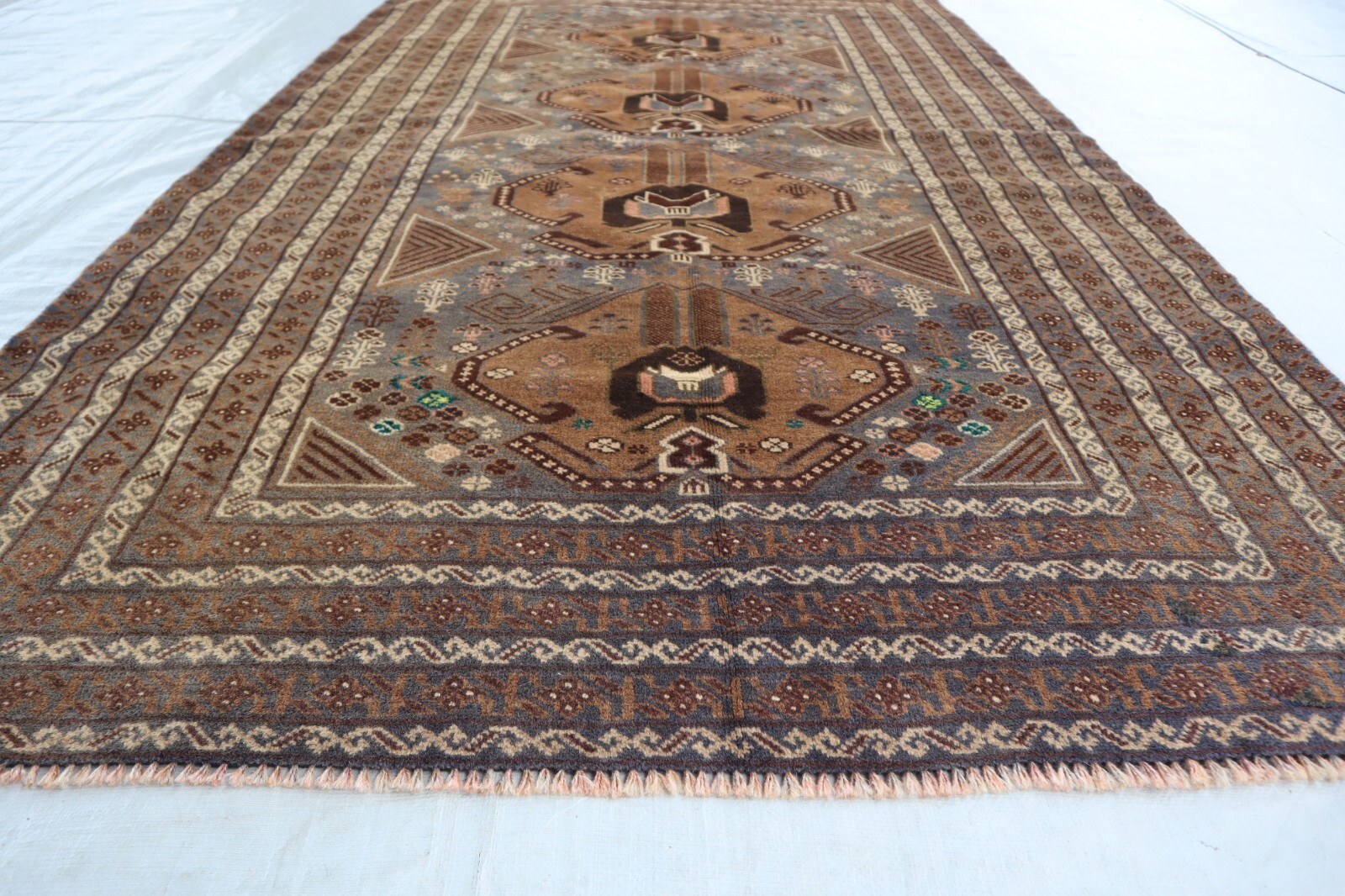 3’6×6’3 ft Antique Turkmen Tribal Geometric Terracotta Rug, Vintage Faded Rug