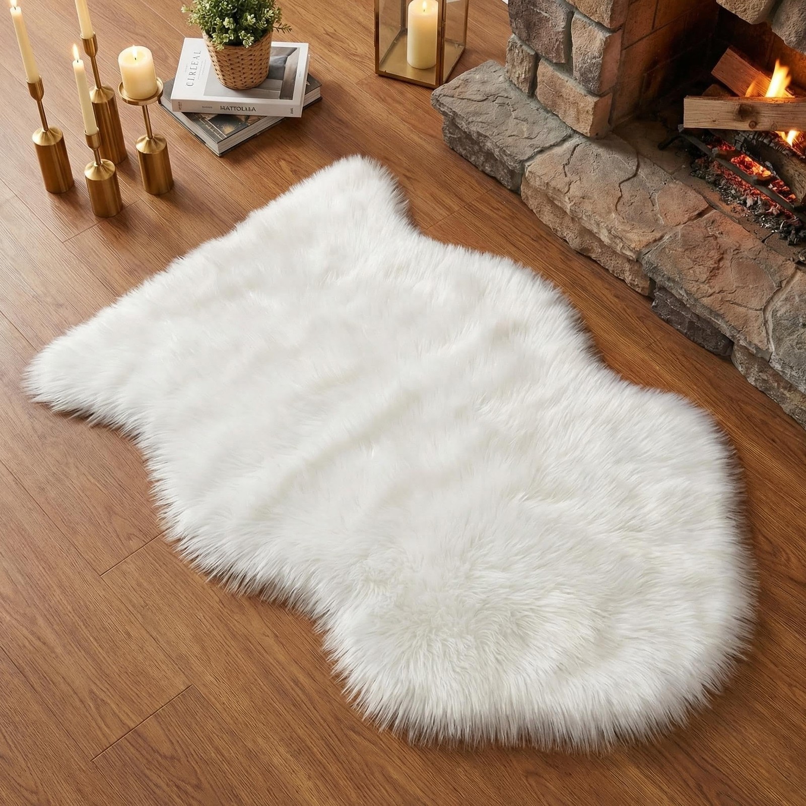 2×3 ft Faux Fur Rug White Sheepskin Chair Cover for Bedroom Sofa Living Room