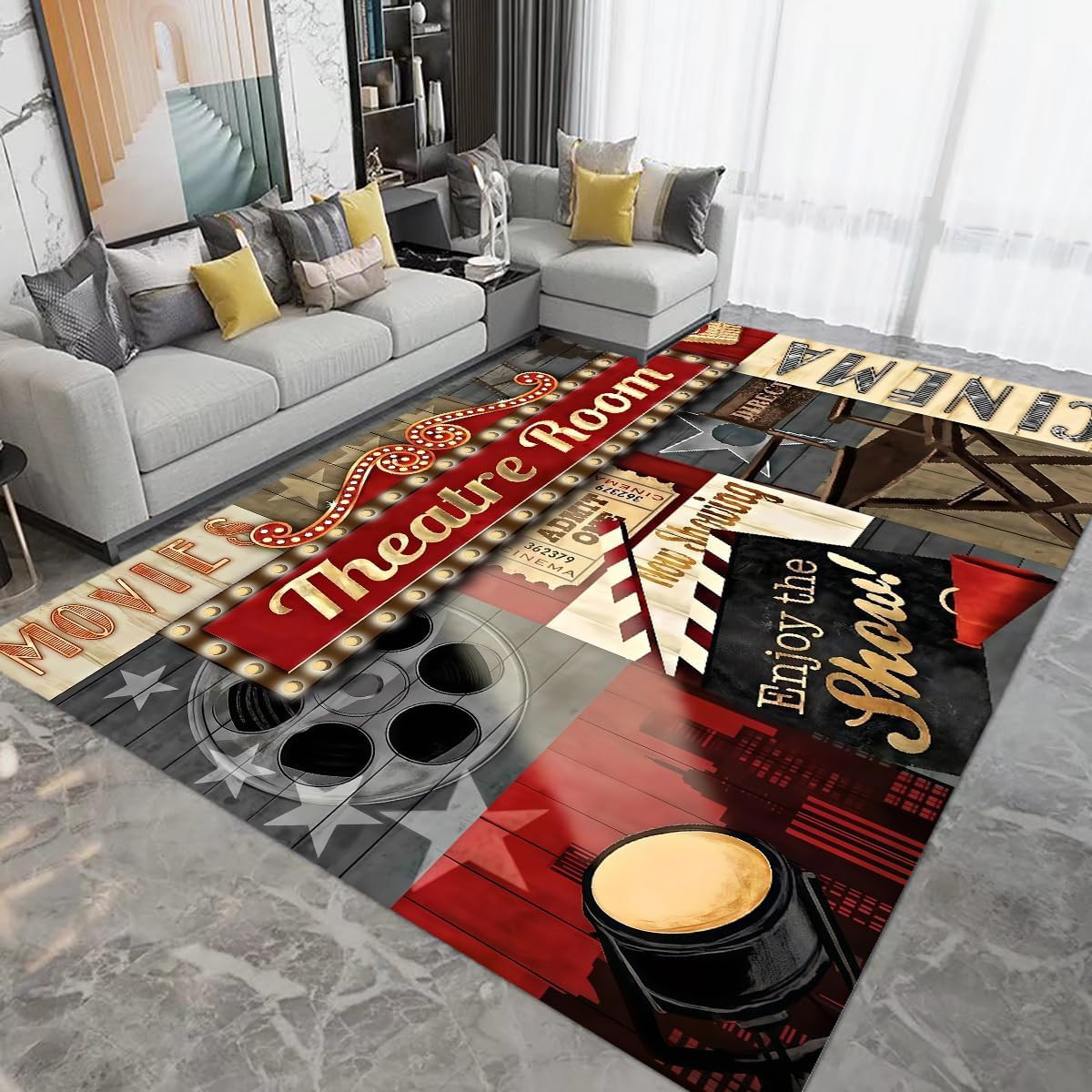 Vintage Movie Theater Area Rug – Cozy Non-Slip Carpet for Home Decor 5’X7