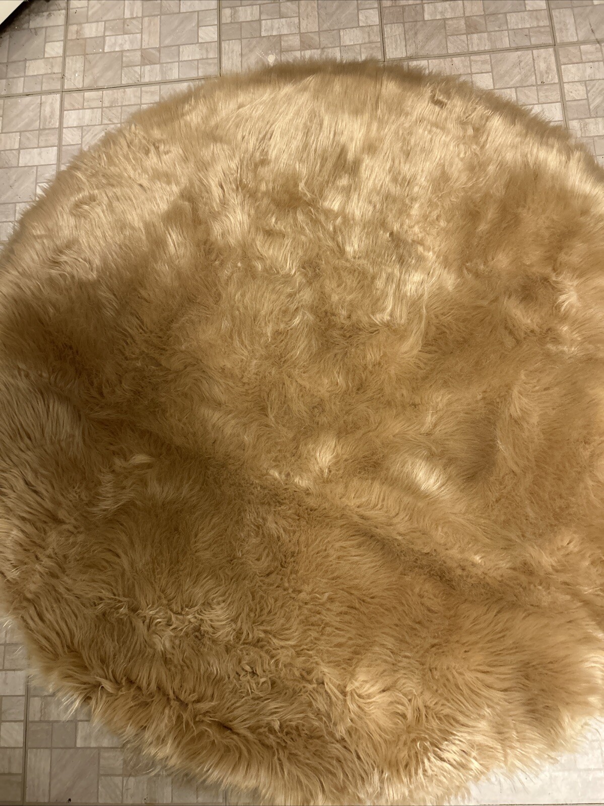 Latepis Round Fur Rug Light Brown Beige Circle Rug 4ft Furry