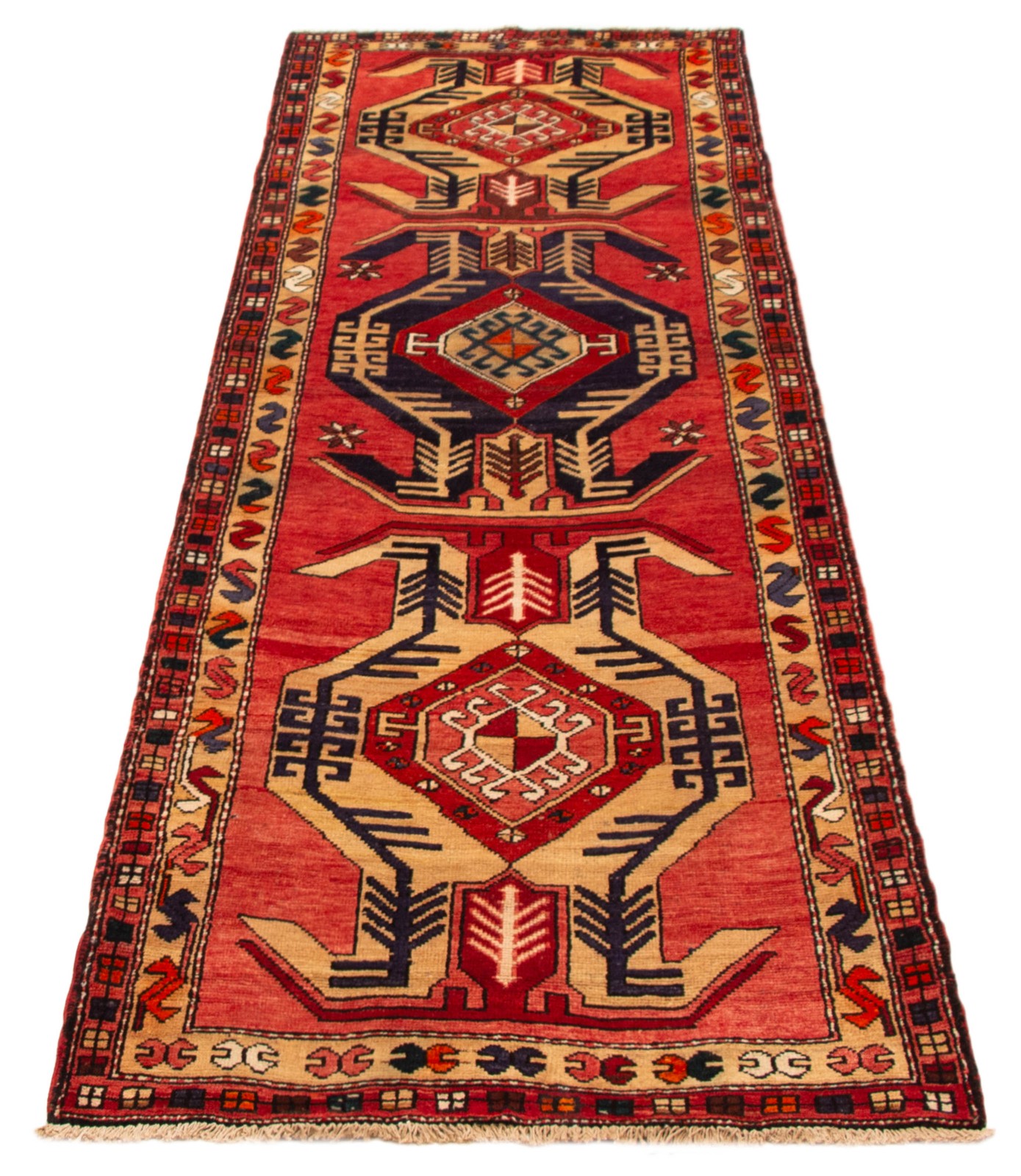 Vintage Hand-knotted Runner Rug 3’5″ x 10’11” Traditional Oriental Wool Carpet